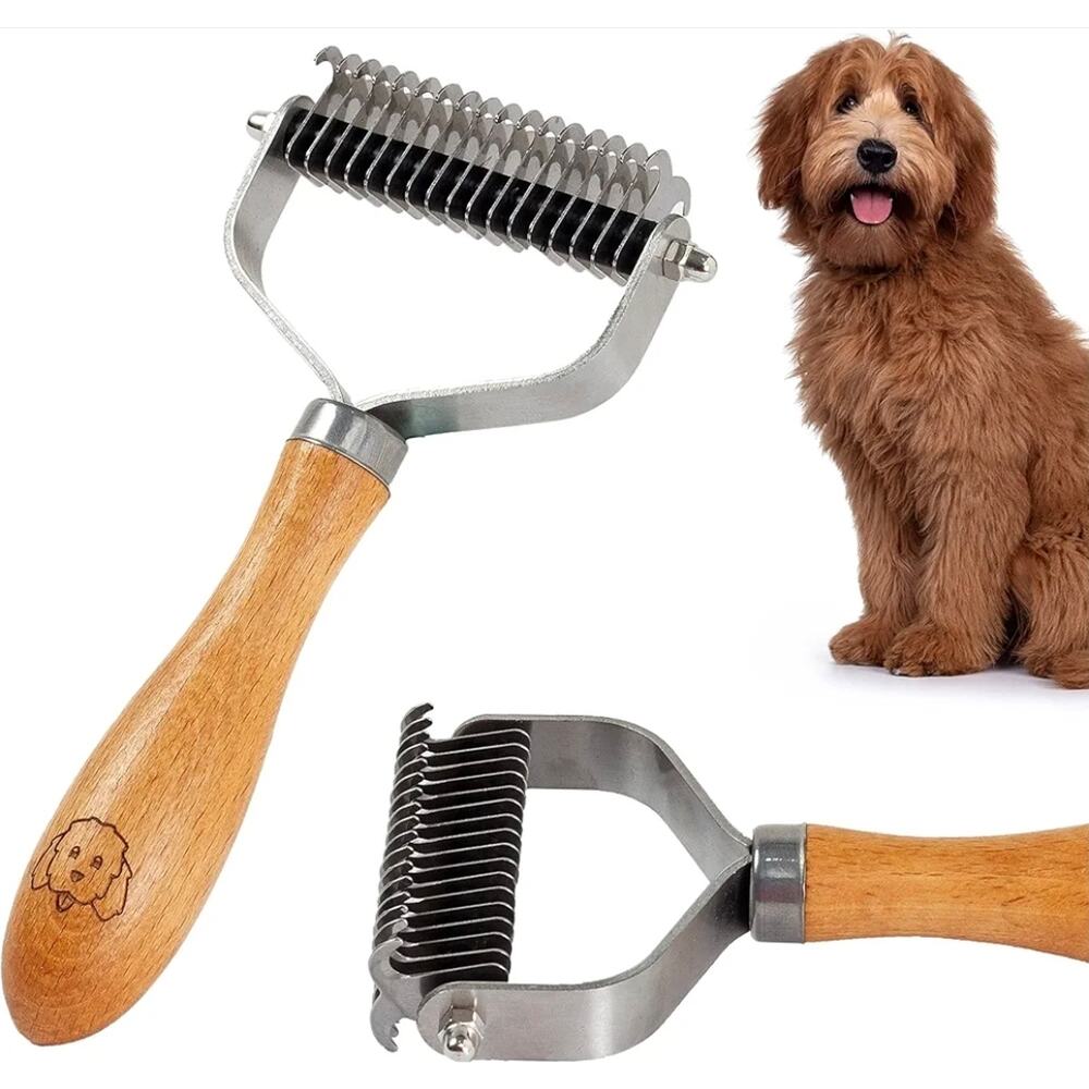 Pet Dematting Comb for Dogs and Cats with Wood Handle All Hair Types b35